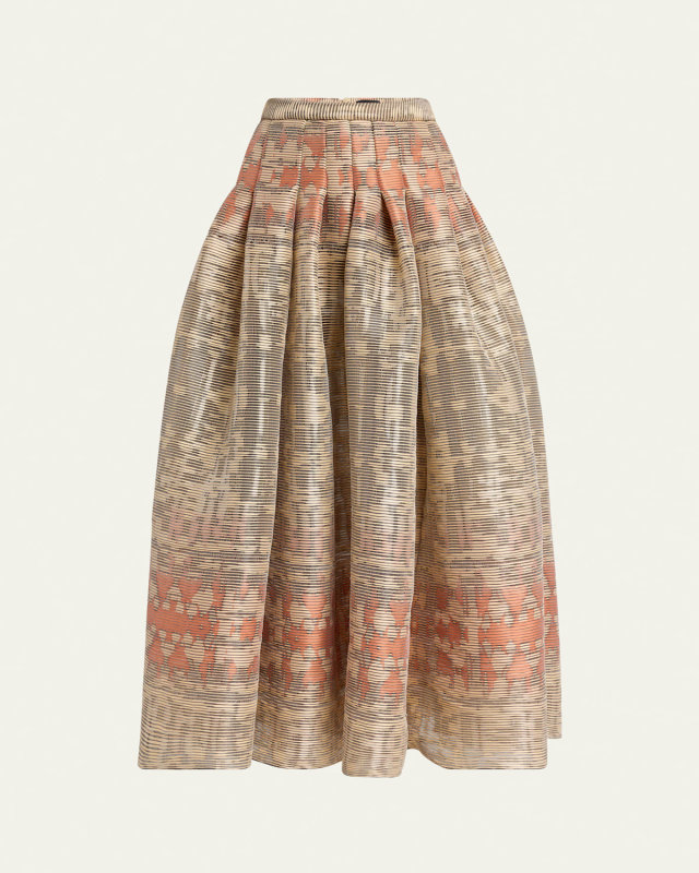 Long Abstract Pleated Skirt